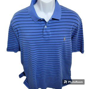 Polo Ralph Lauren Shirt, Men 2XL, Blue w/Black Stripes, Short Sleeve, GUC